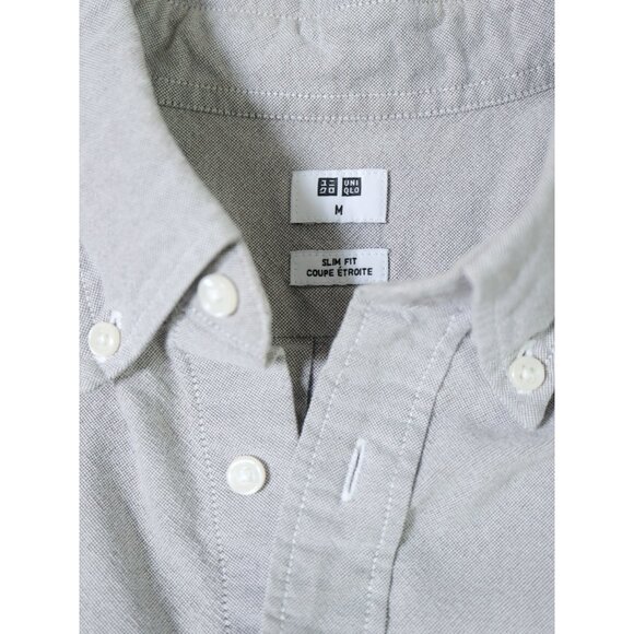 UNIQLO - Men's Grey Long Sleeve Button Down Shirt - Size M Slim Fit - Picture 3 of 7